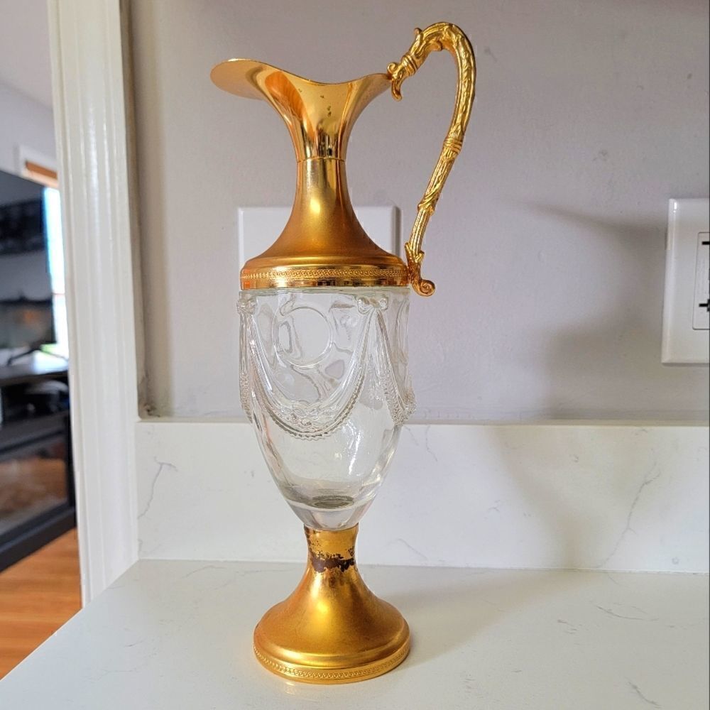 Rare Textured Italy Brass-Tone Pitcher 12"